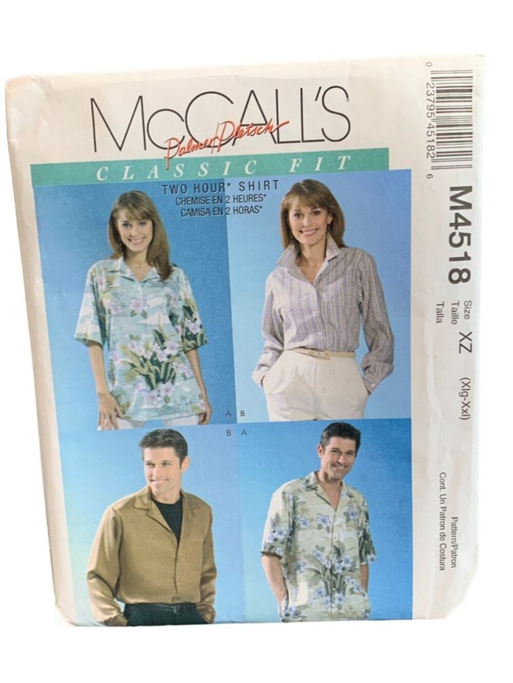 McCalls Classic Fit Two Hour Shirt Pattern M4518 Size XL - XXL Uncut